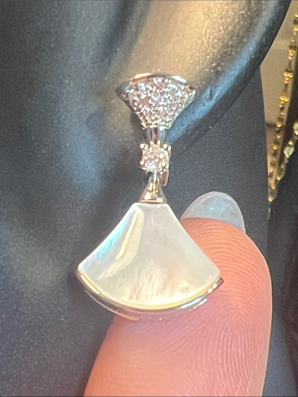 Elegant White Mother-of-Pearl Drop Earrings with Sparkling Accents